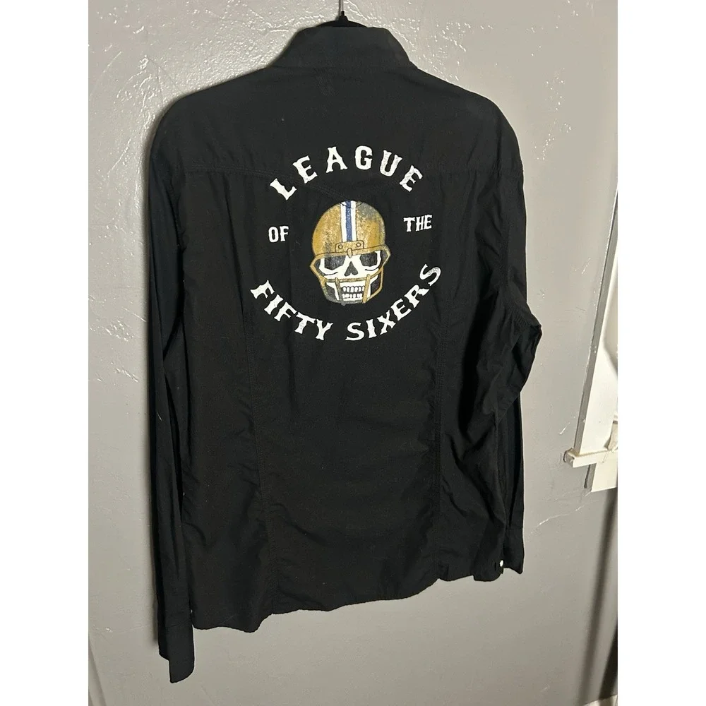 True Religion Men's Pearl Snap Black Long Sleeve League Of 56'ers Size XL‎